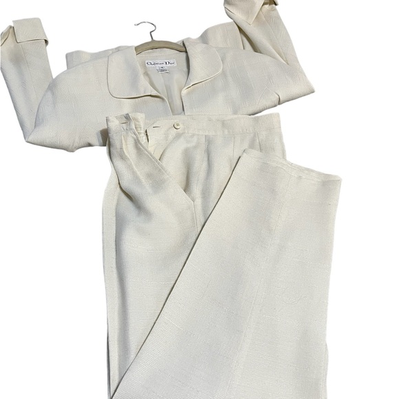 Christian Dior Vintage Jacket Size 6 Slacks Size 8 Cotton Linen Button Elegant - Picture 3 of 15